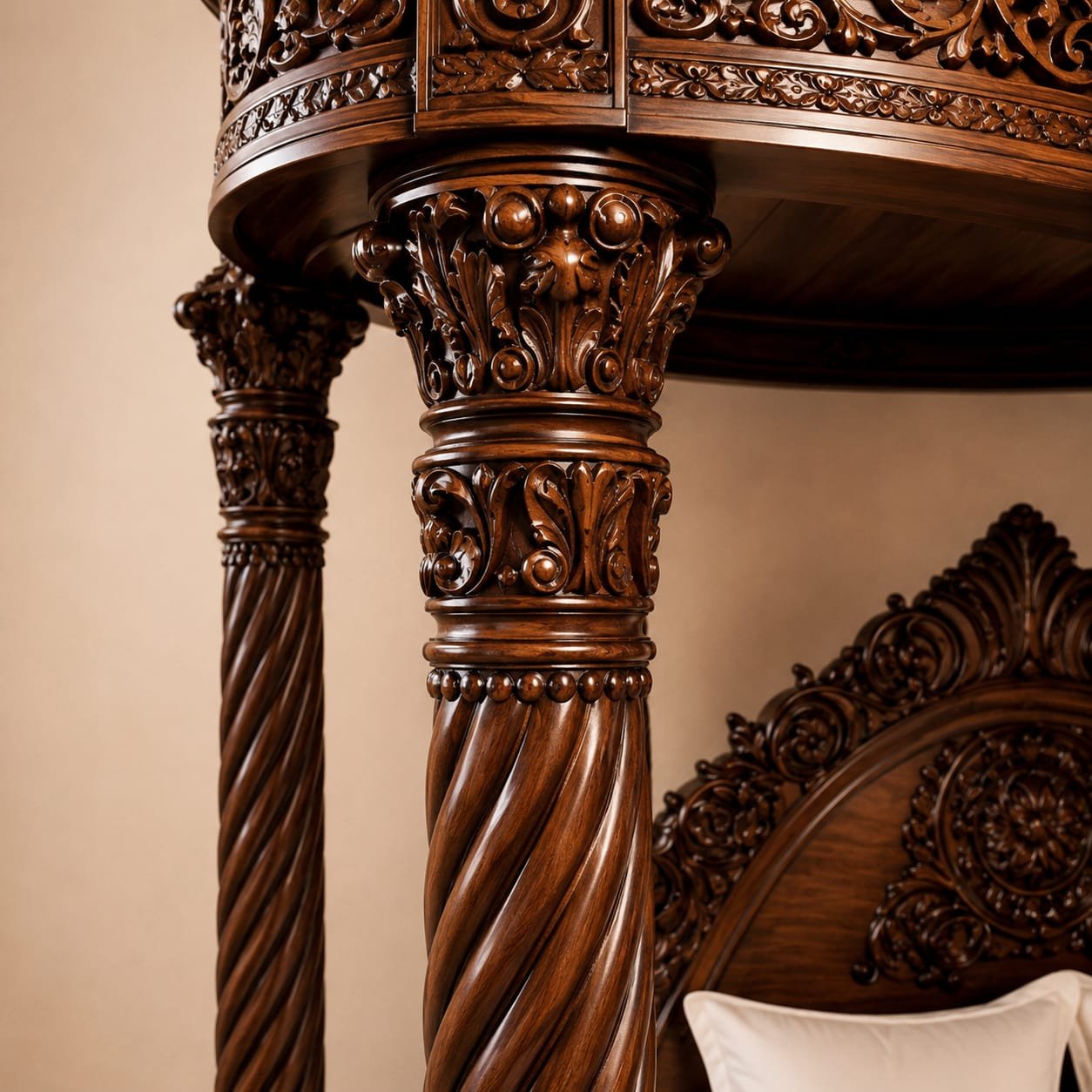 Round Bed King Size Design in Heavy Pillars