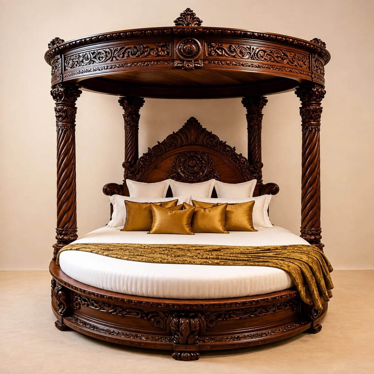 Round Bed King Size Design in Teak Wood by Shalvika Living