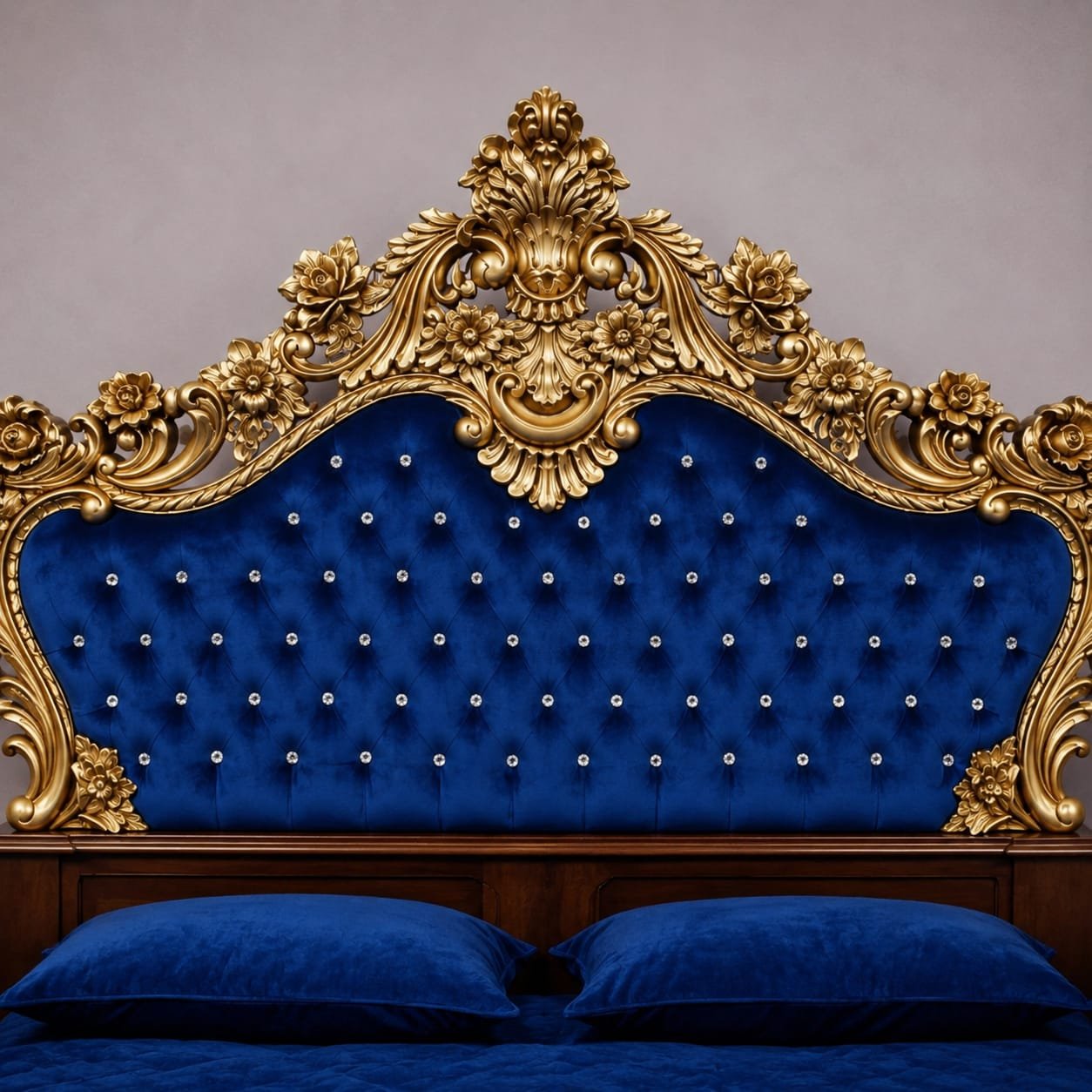 Wooden Carved Bed Design in Antique Gold Finish by Shalvika Living