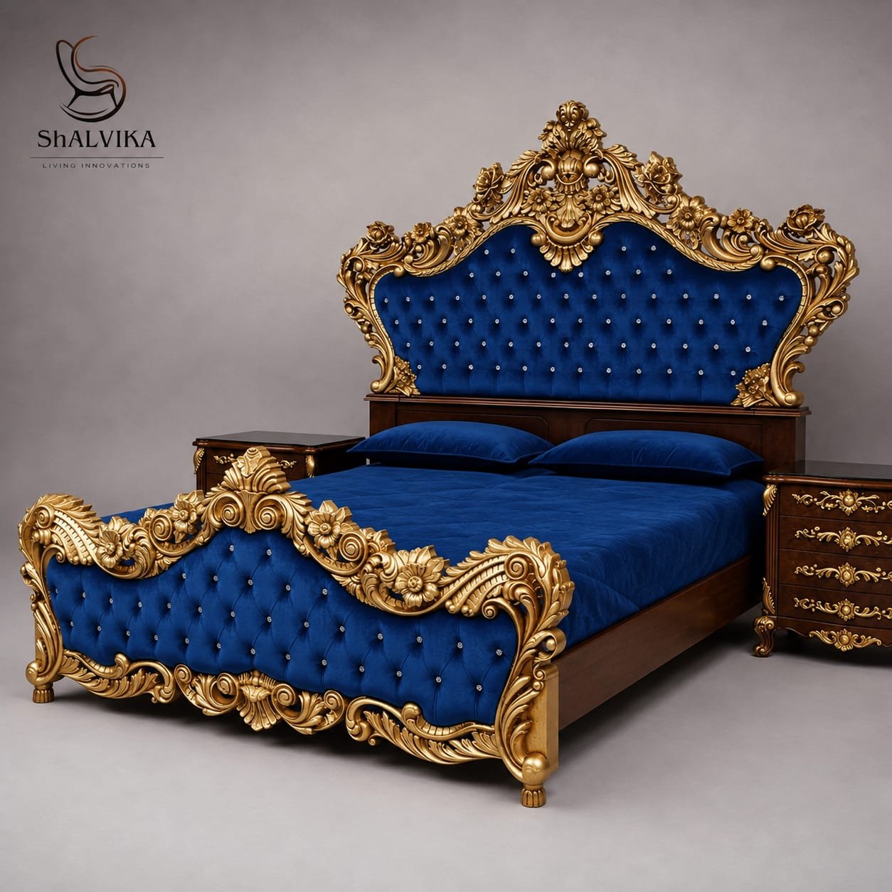 Wooden Carved Bed Design in Teak Wood by Shalvika Living