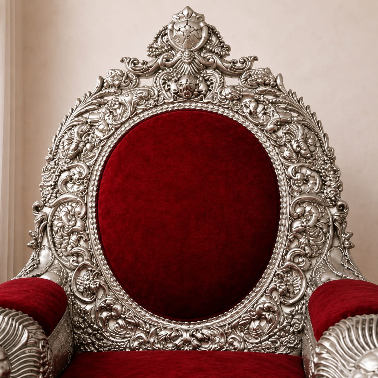 High Back Silver Singhasan Chair for Guruji by Shalvika Living