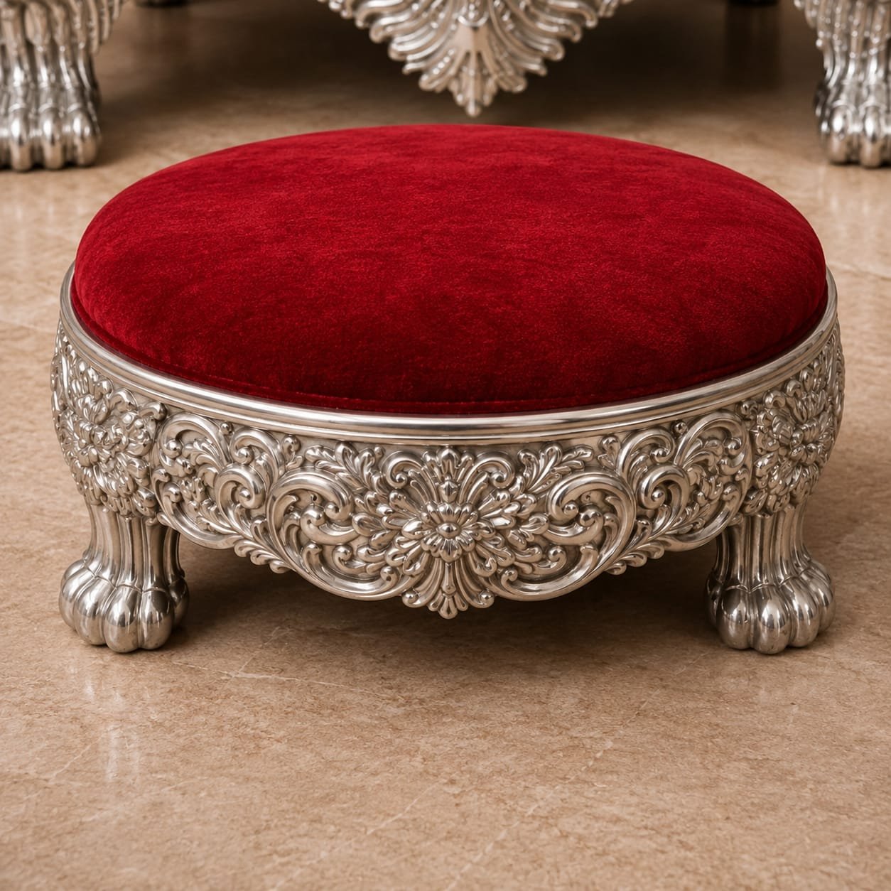 Silver Singhasan Chair for Guruji with Paduka Choki
