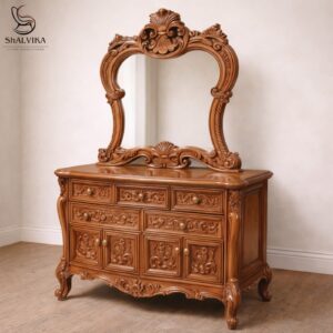 Hand Carved Solid Wood Dressing Table by Shalvika Living Innovation