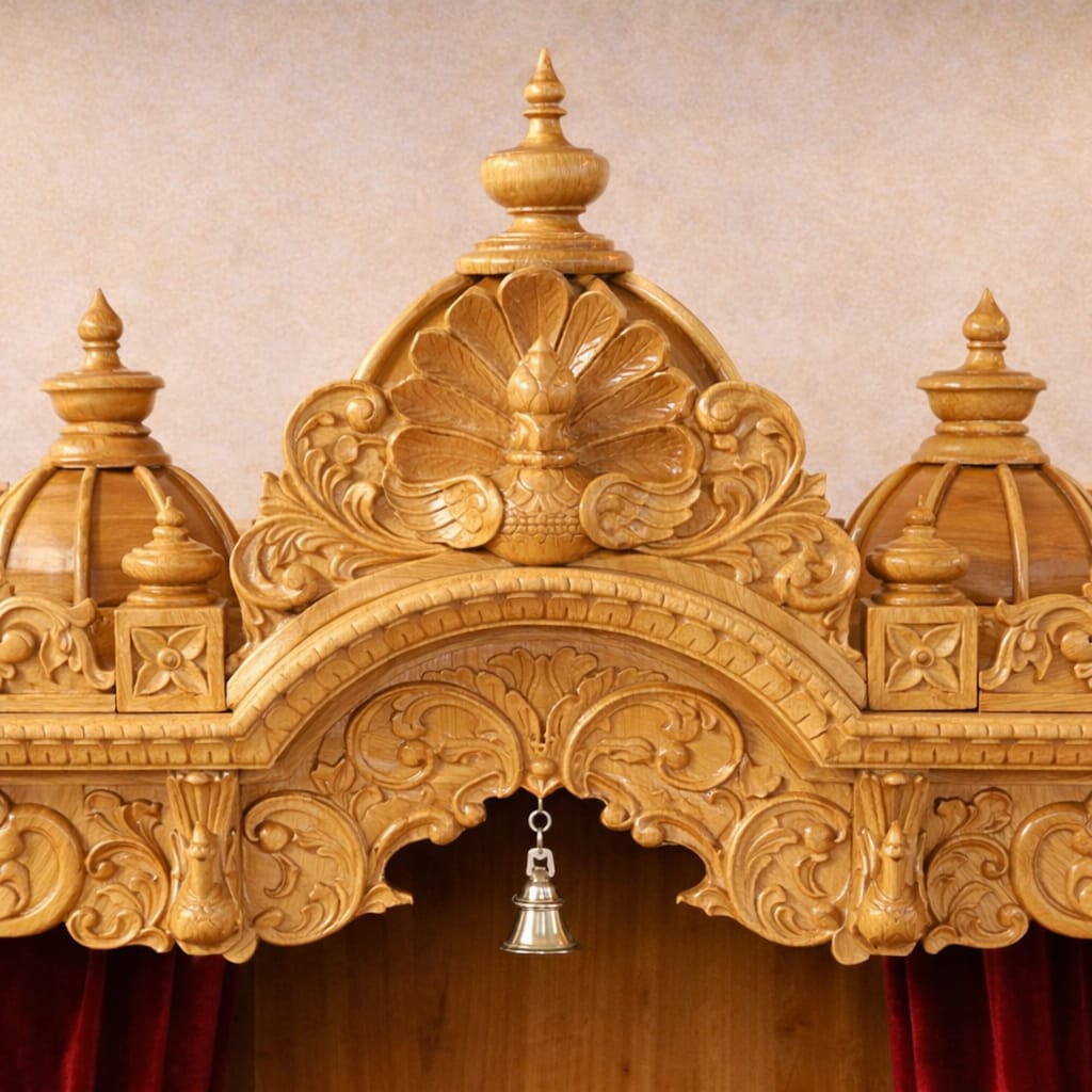 Mandir for home design with domes and brass bells