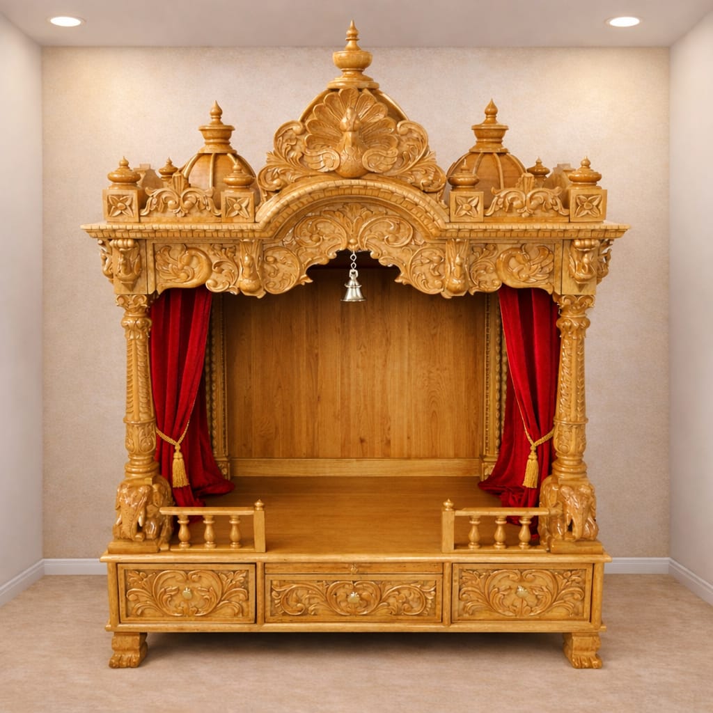 Mandir for home design with peacock design