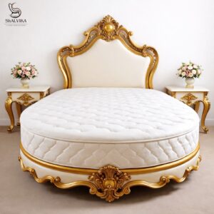 Royal Wooden Round Bed Design with Side Table by shalvika living innovations