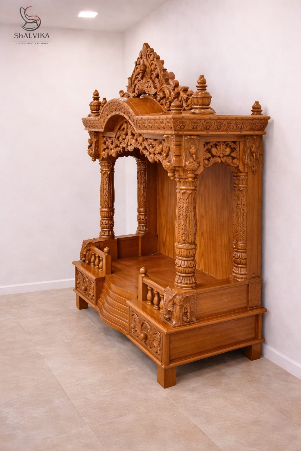 Wooden Home Mandir Design in Teak Wood