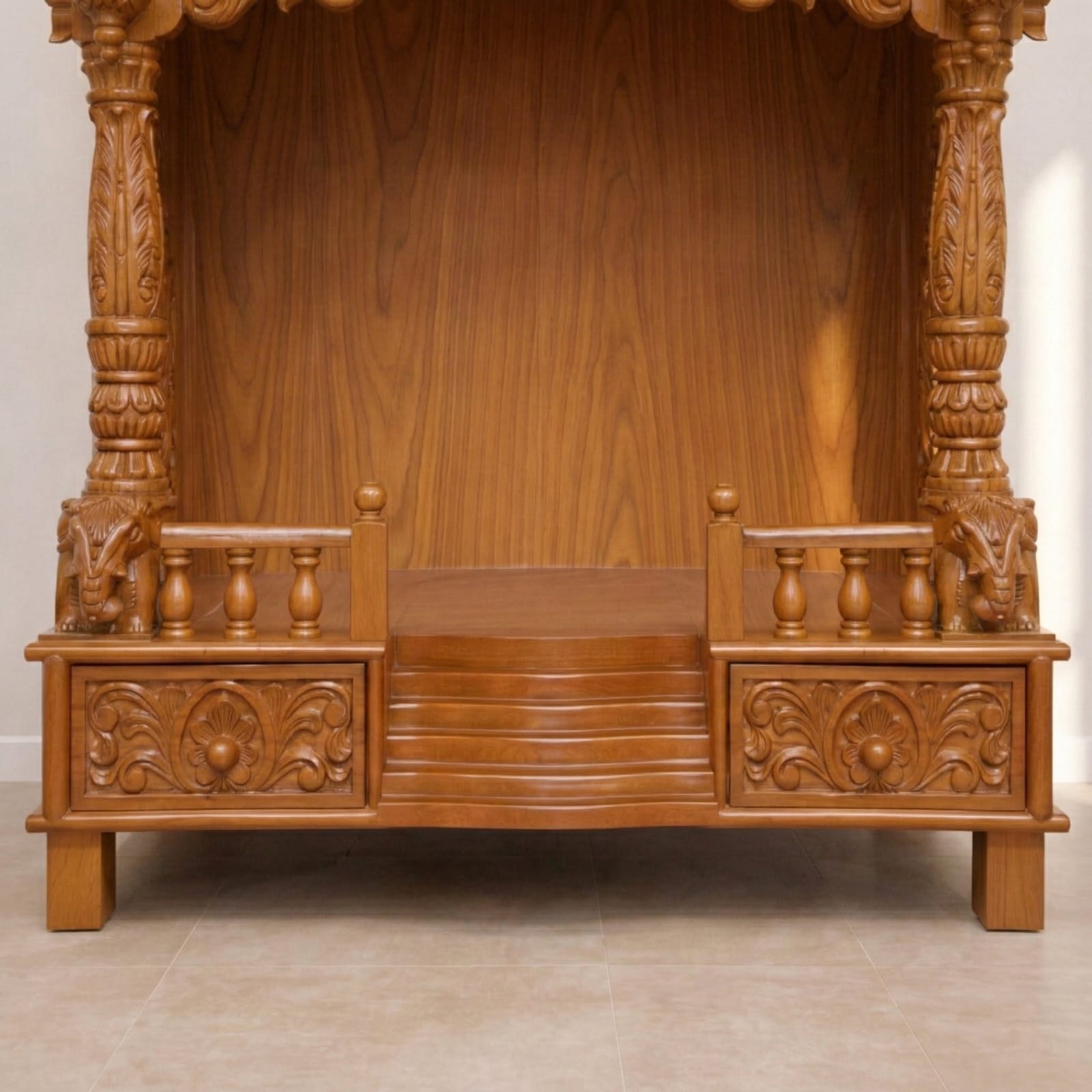 Wooden Home Mandir Design in Teak Wood