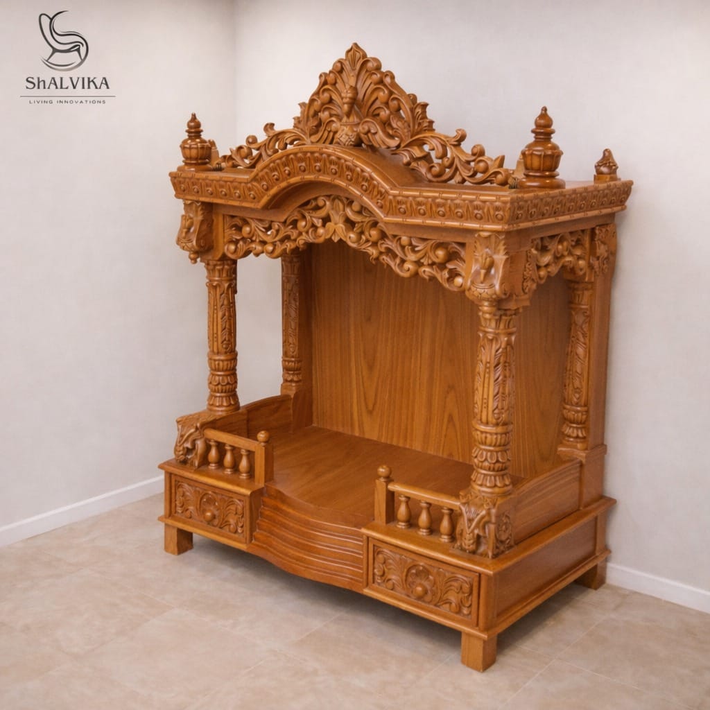 Wooden Home Mandir Design in Teak Wood