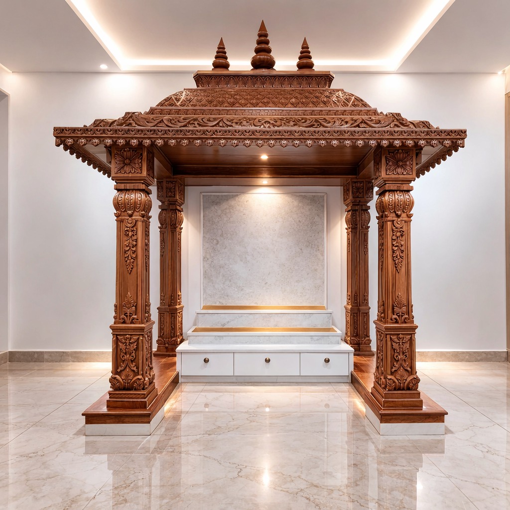 Wooden Mandir Design for Home Big Size by shalvika living innovations