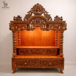 Wooden Temple For Home Design with Lights by Shalvika Living Innovations