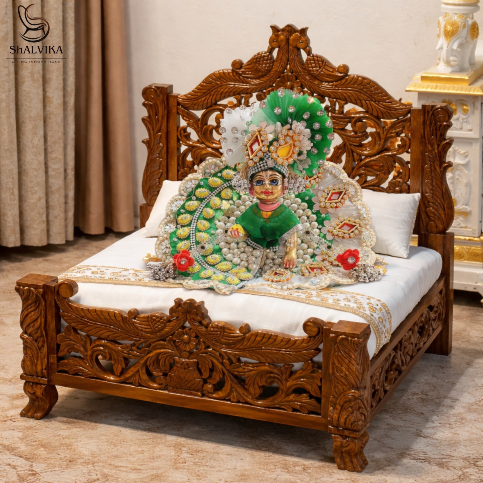 Bed for Laddu Gopal Ji in Peacock Design