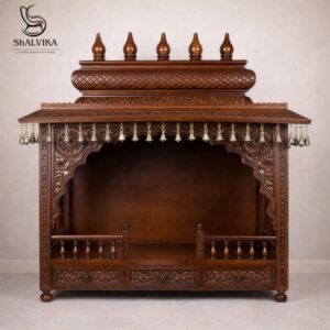 Best Home Wood Mandir Design with Brass Bells by Shalvika Living Innovations