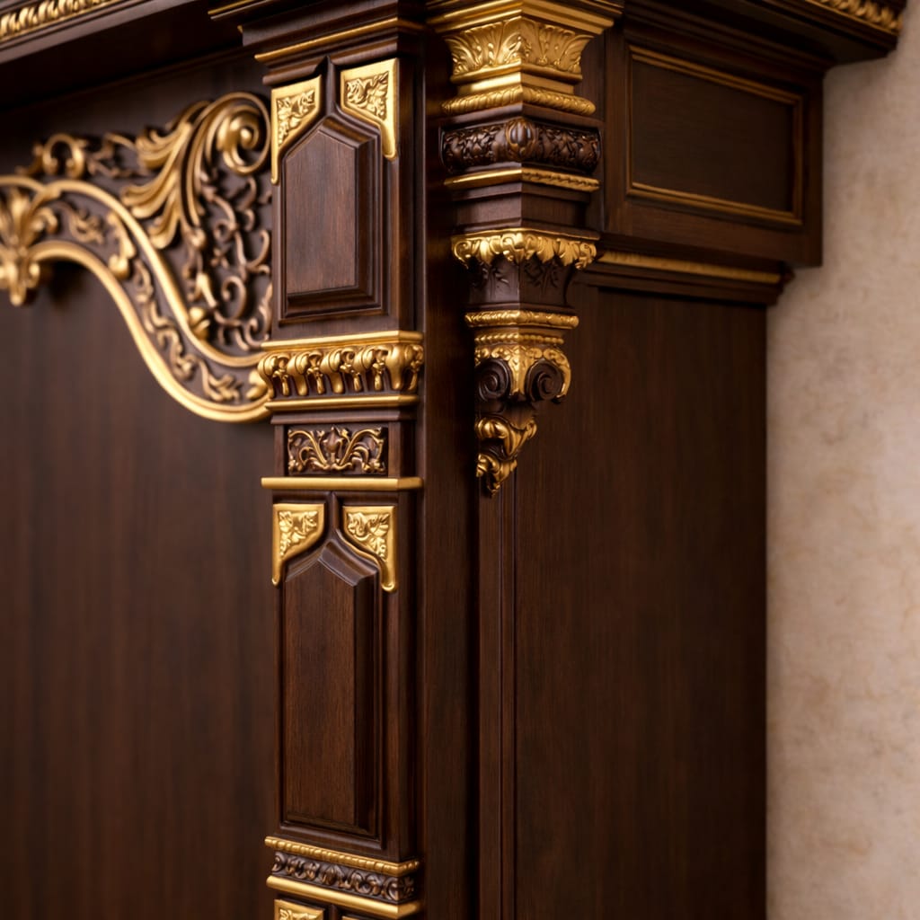 Carved Pooja Wooden Mandir for Home by Shalvika Living Innovation