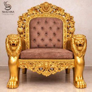 Handcrafted Wooden Lion Chair for Guruji by Shalvika Living Innovations