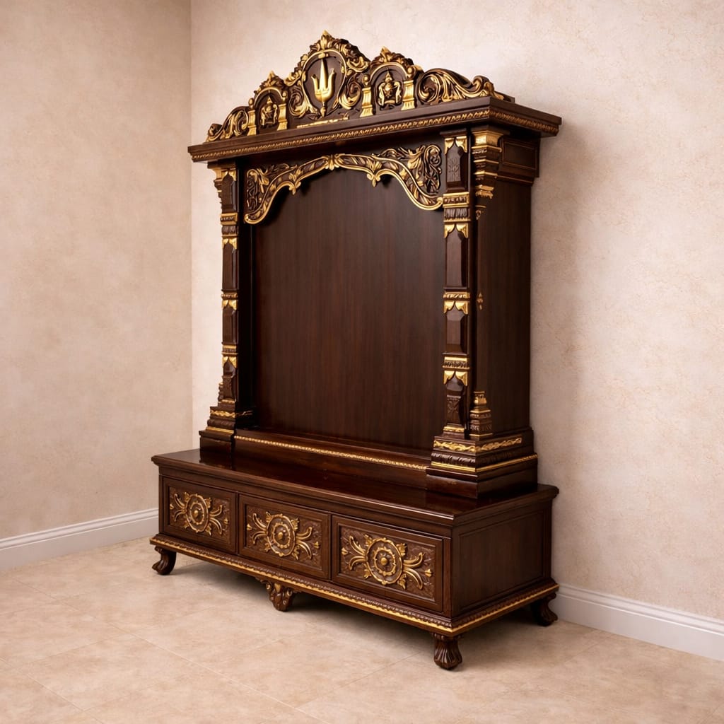Large Pooja Wooden Mandir for Home by Shalvika Living Innovation