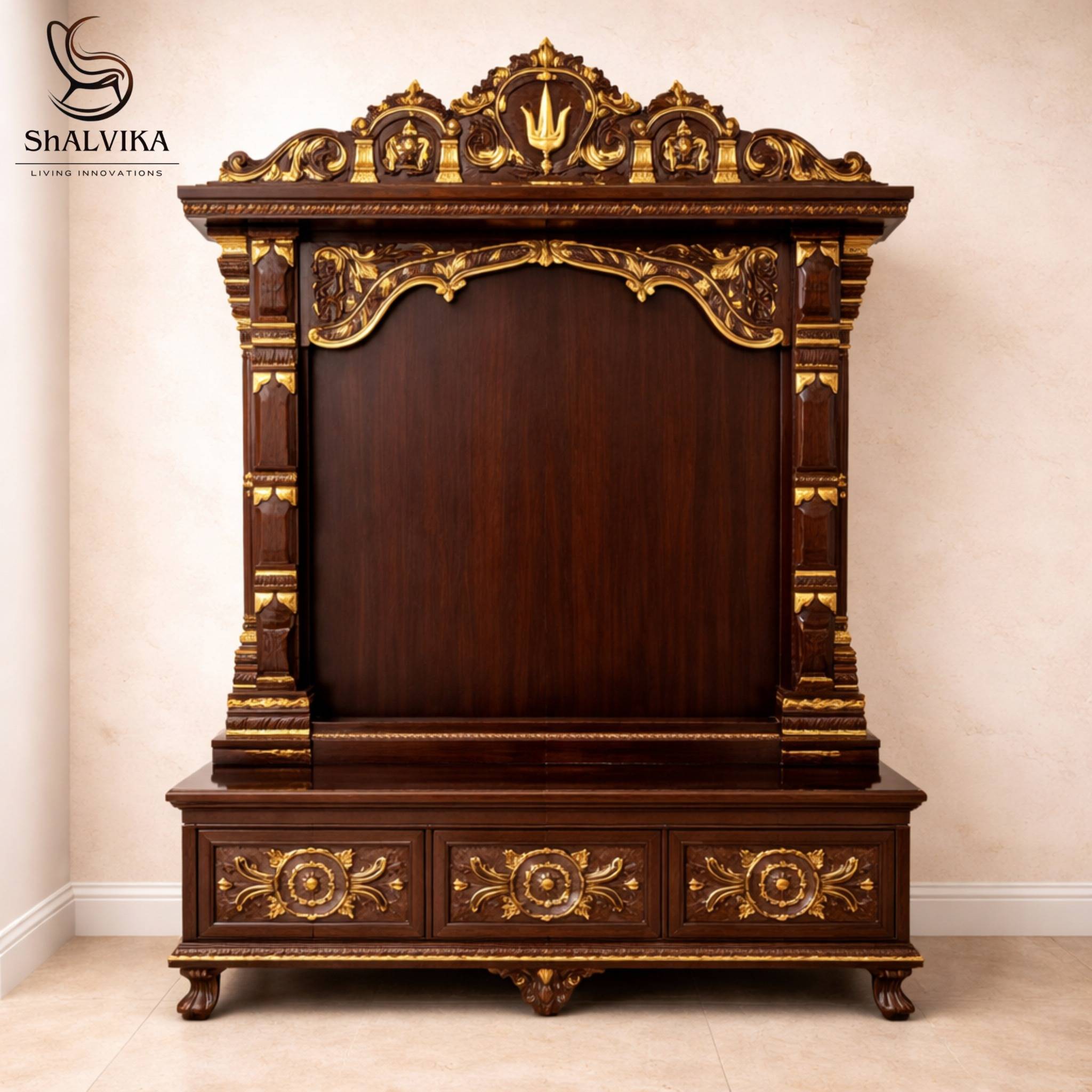 Premium Pooja Wooden Mandir for Home by Shalvika Living Innovation
