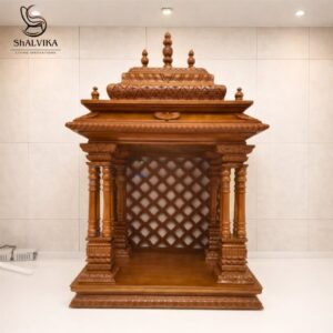 South Indian Home Wood Temple Design with Gopuram by Shalvika Living Innovations
