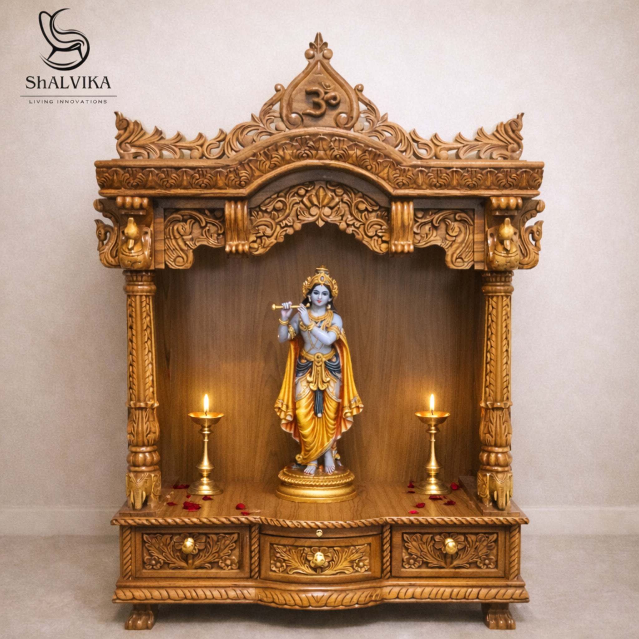 Wooden Om Mandir Design for Home and Office