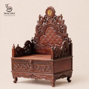 Durable Teak Wood Puja Chowki with Storage