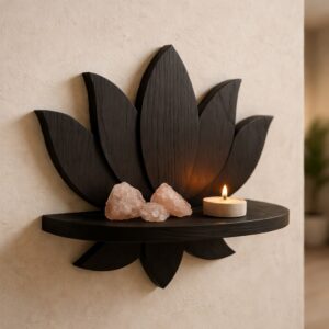 Elegant Lotus Wooden Wall Shelf with Tealight Holder