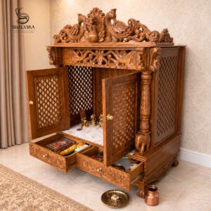 Solid Wood Pooja Mandir with Doors and Drawers – Premium Finish