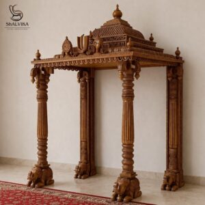 Wooden Pooja Mandir with Gopuram for South Indian Home