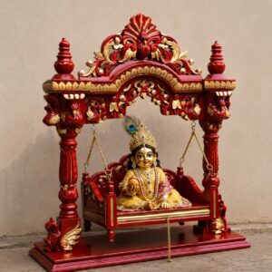 Exclusive Red Golden Krishna Jhula Design for Laddu Gopal