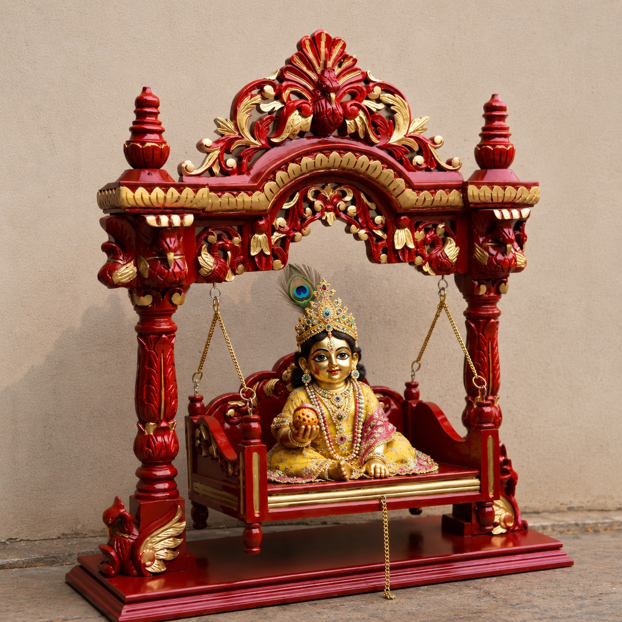 Exclusive Red Golden Krishna Jhula Design for Laddu Gopal