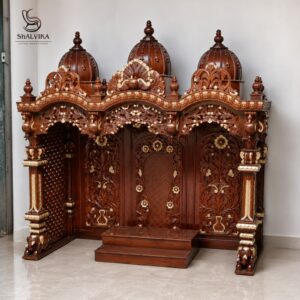 Grand Triple Dome Wood Pooja Mandir Design