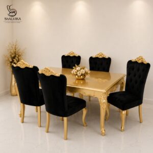 Luxury Gold Dining Table Set with 6 Chairs for Homes