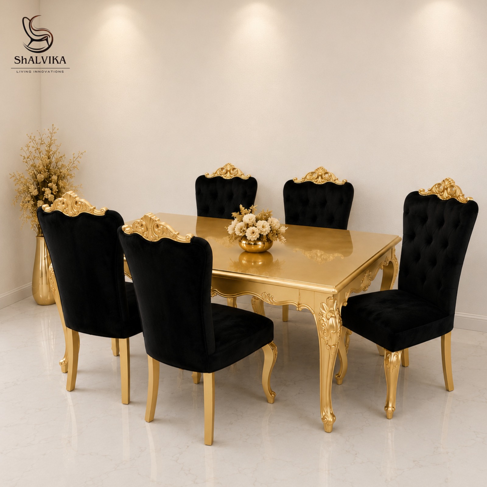 Luxury Gold Dining Table Set with 6 Chairs for Homes