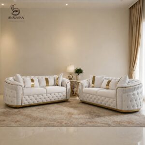 Luxury 2 Piece Sofa Set in White and Gold Design