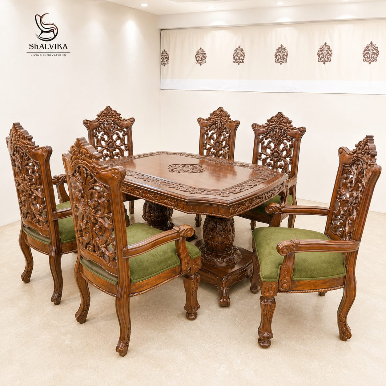 6 Seat Dining Room Table Set in Teak Wood