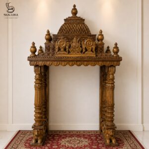 Wood Pooja Mandir for Home with Lord Ganesha Carving