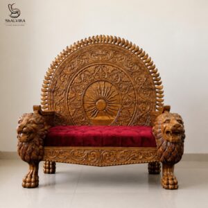 Wooden Guruji Singhasan Chair with Lion Carving
