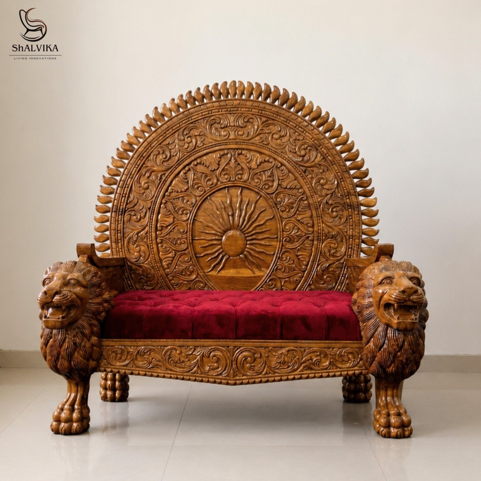 Wooden Guruji Singhasan Chair with Lion Carving