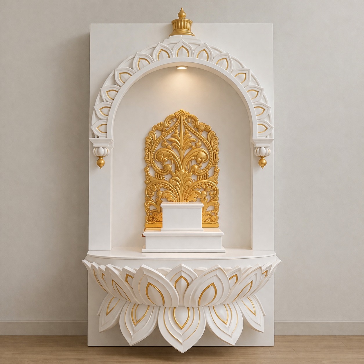 Mahalaxmi Mandir for Home with White and Gold Lotus Design
