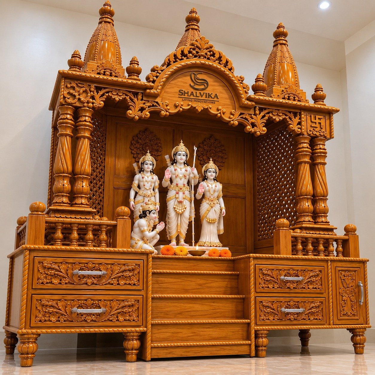 Sagwan Devara Design in 8 Feet with Storage by Shalvika Living