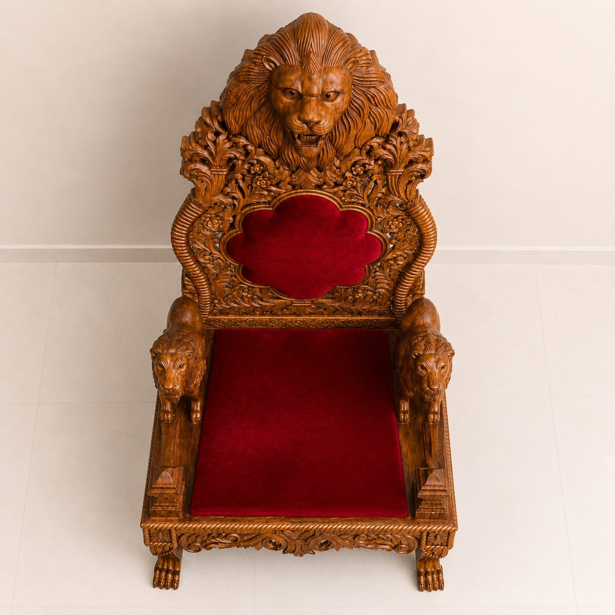 Royal Guru Ji Gaddi with lion carvings and premium wooden craftsmanship