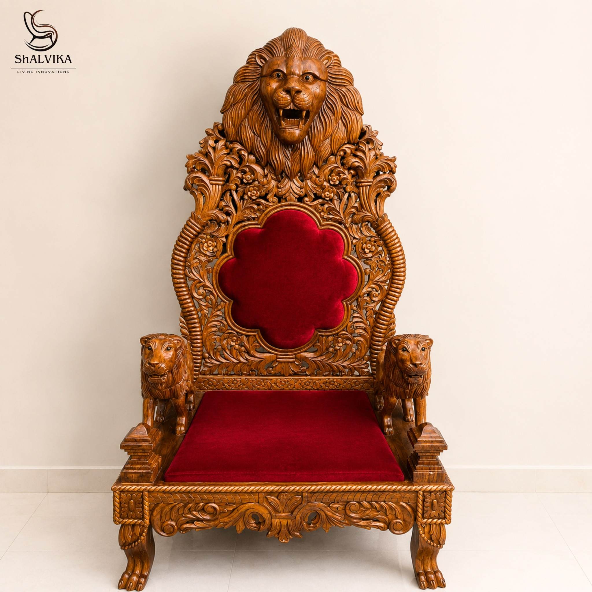 Handcrafted Wooden Guru ji Gaddi with Lion Head