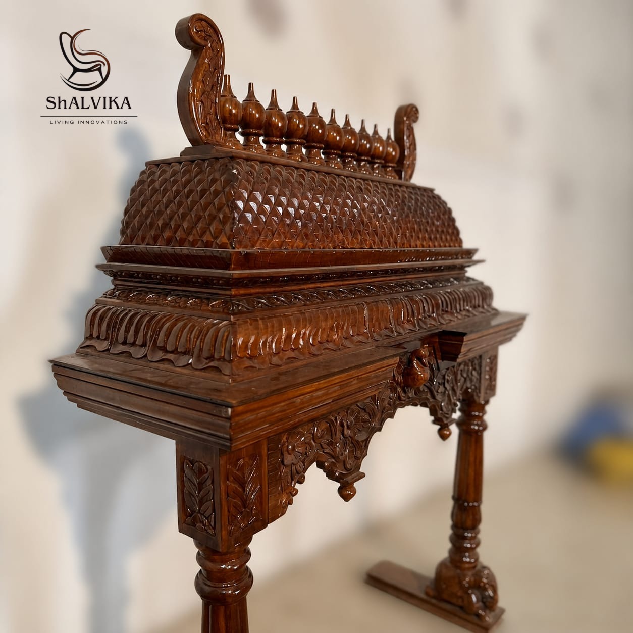 Heavy Carved Wooden Home Pooja Mandir in South Indian Gopuram Style
