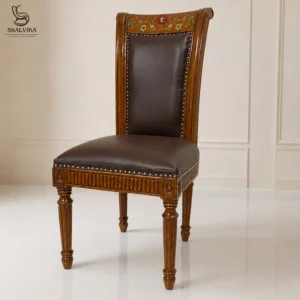 Luxury Teak Wood Dining Chair with Premium Leatherette Upholstery