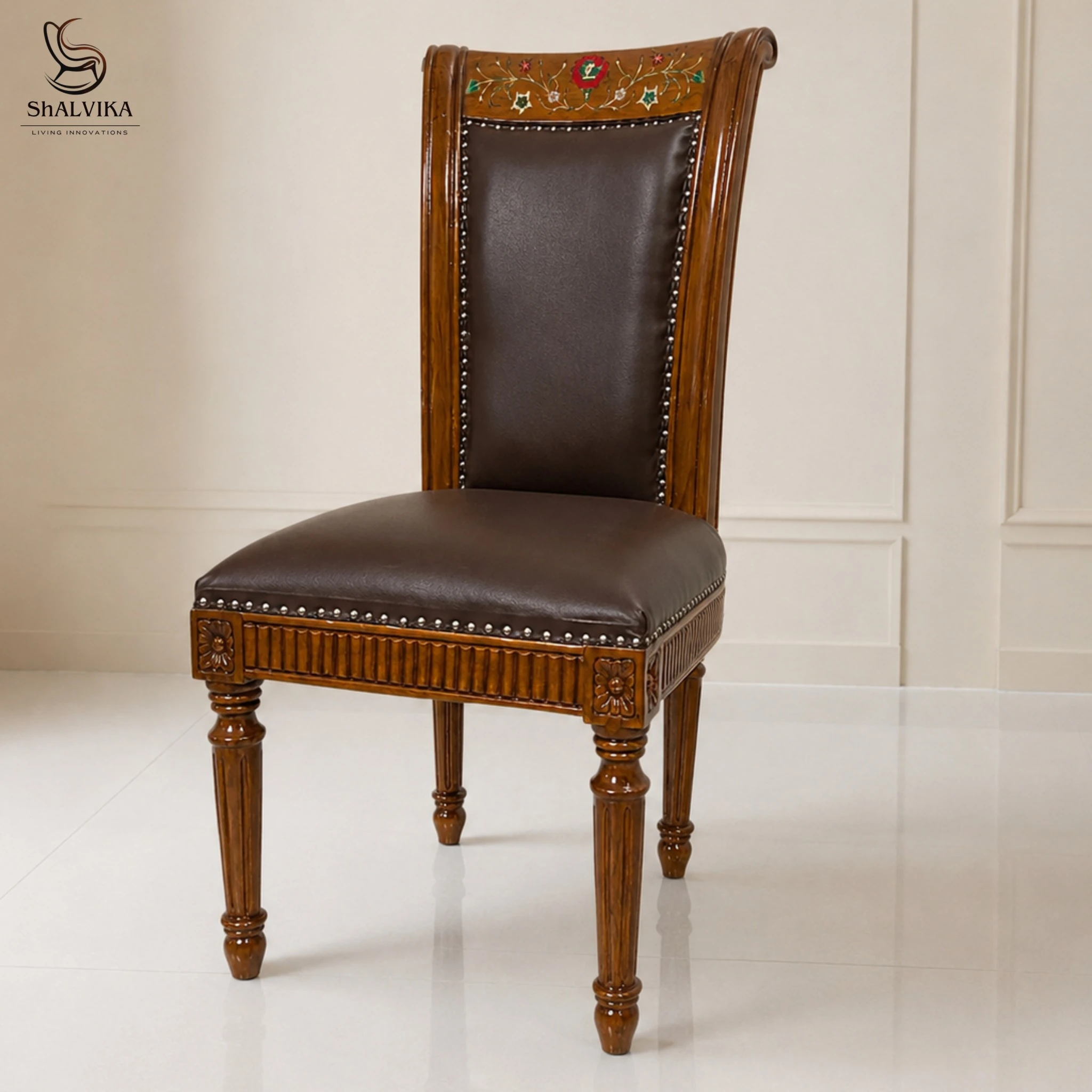 Luxury Teak Wood Dining Chair with Premium Leatherette Upholstery