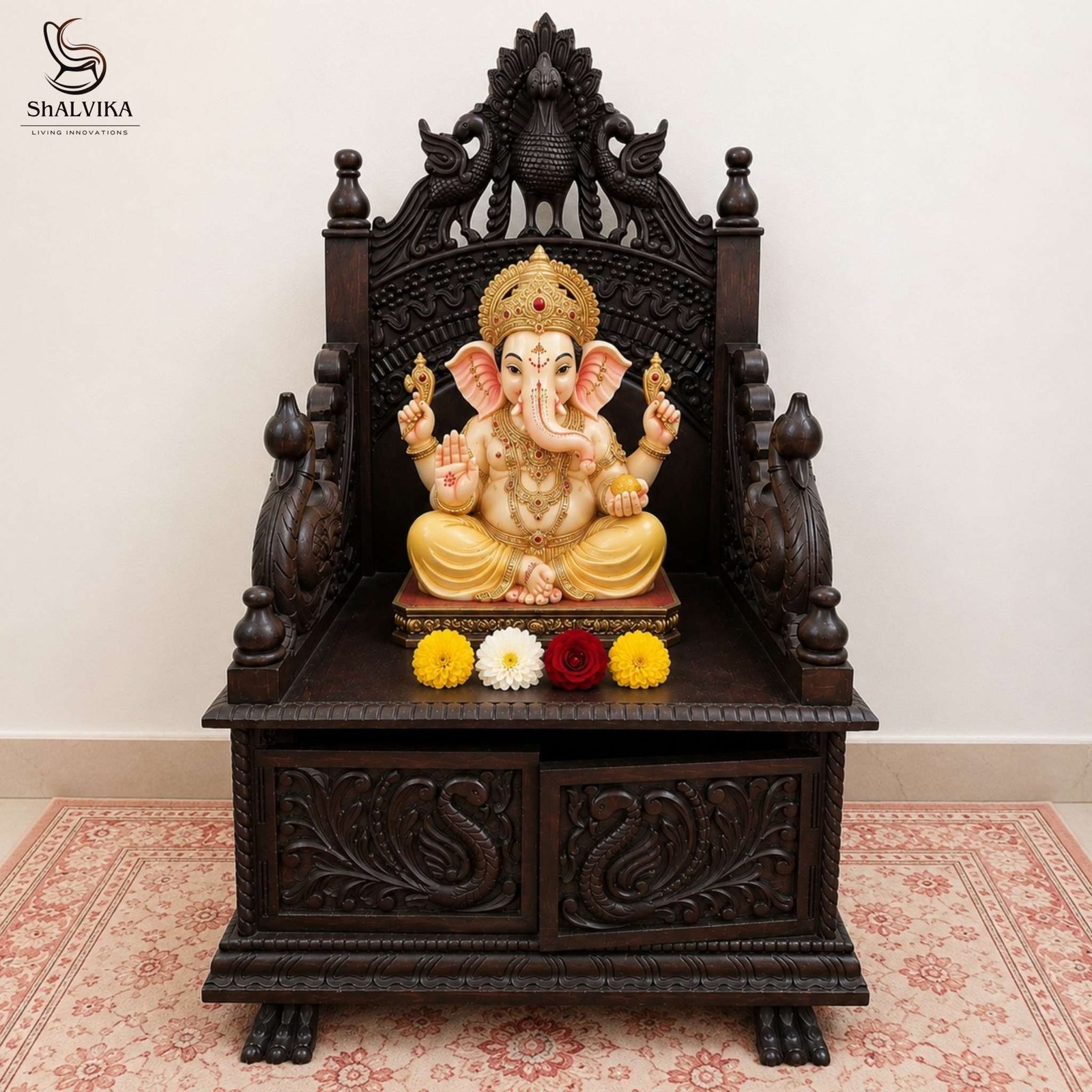 Wooden Chowki for Pooja with Intricate Hand-Carving