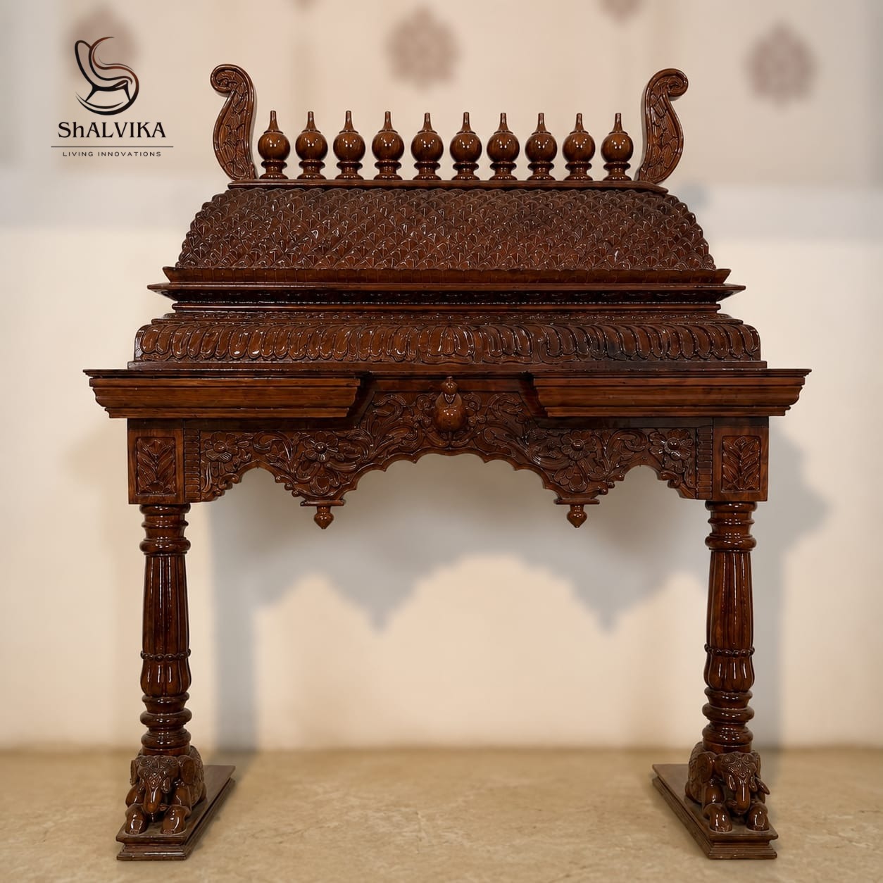 Wooden Home Pooja Mandir in Gopuram Style