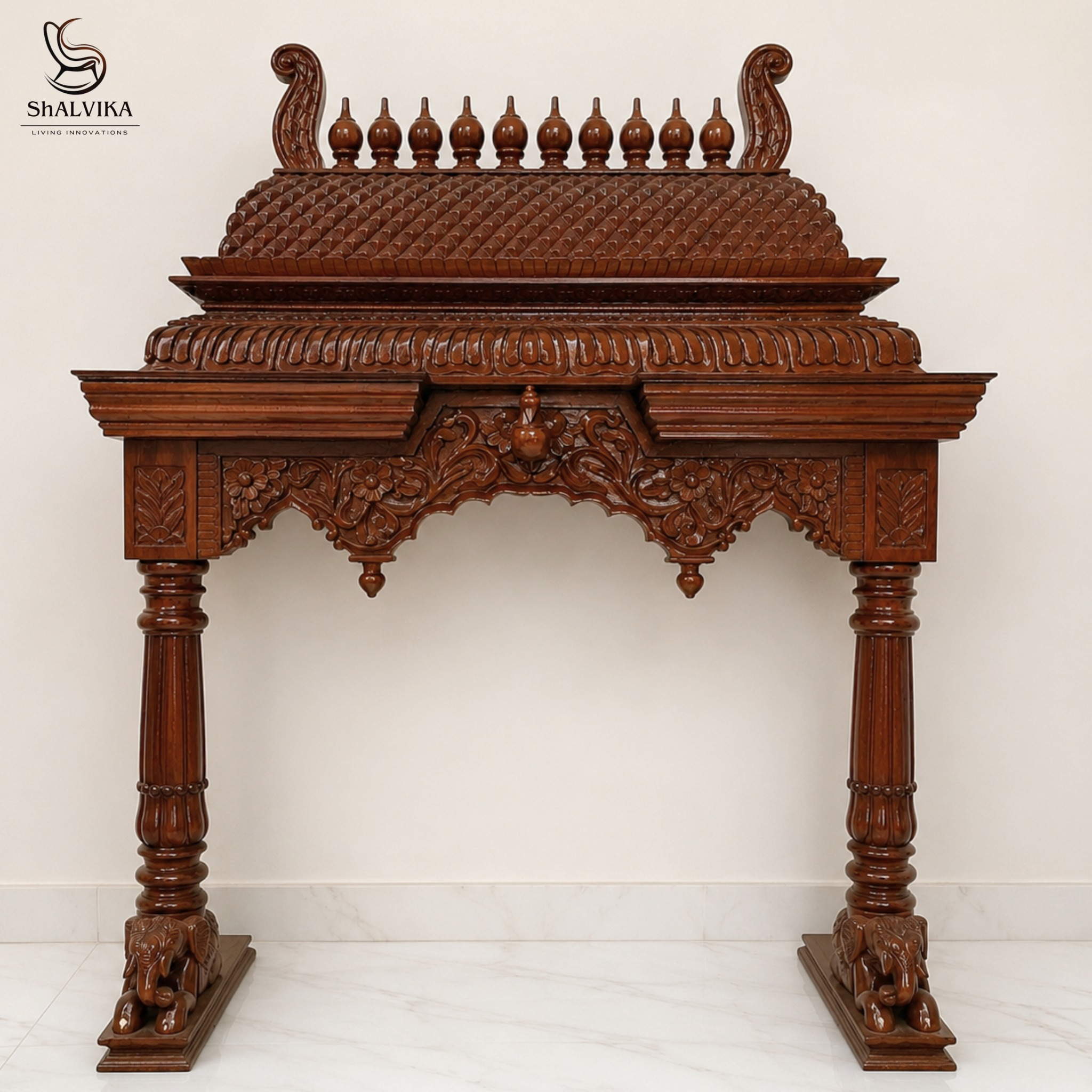 Wooden Home Pooja Mandir in South Indian Gopuram Style