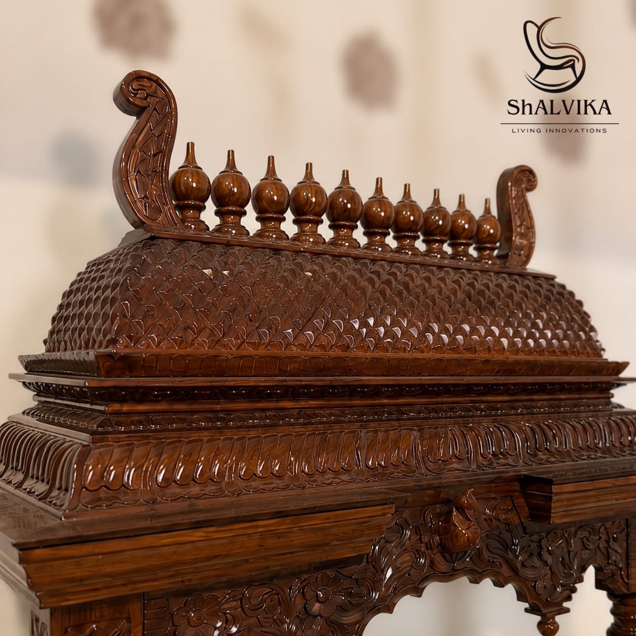 Wooden Home Pooja Mandir in large Gopuram Design