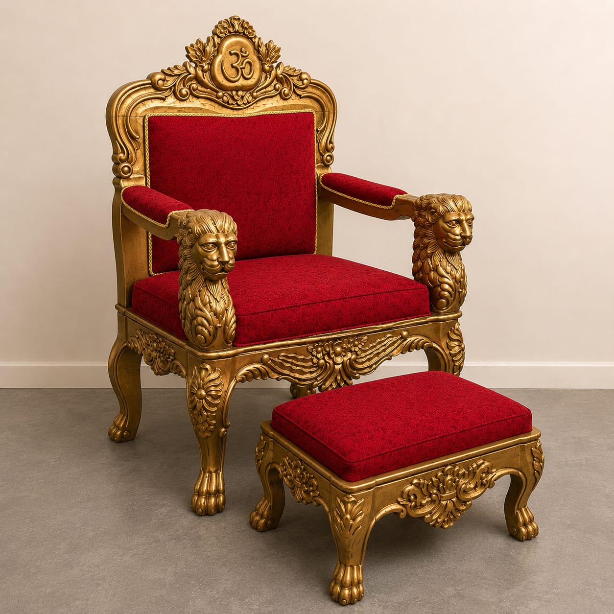Guru Ji Chair in Small Size handcrafted wooden footrest with premium red velvet cushion