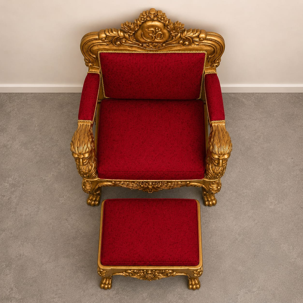 Royal Wooden Guru Ji Chair in Small Size with Lion Armrests